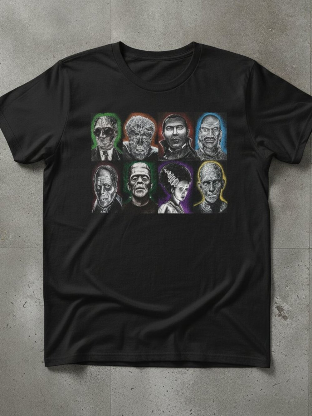 Classic Horror Monsters Collage T-Shirt Vintage Universal Monsters Graphic Tee